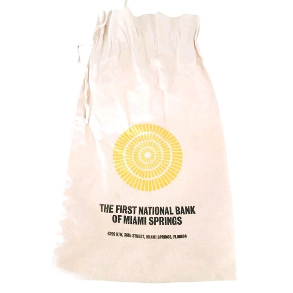 Vintage First National Bank Of Miami Springs Cloth Coin Money Bag Tan 16x9 - Picture 1 of 8